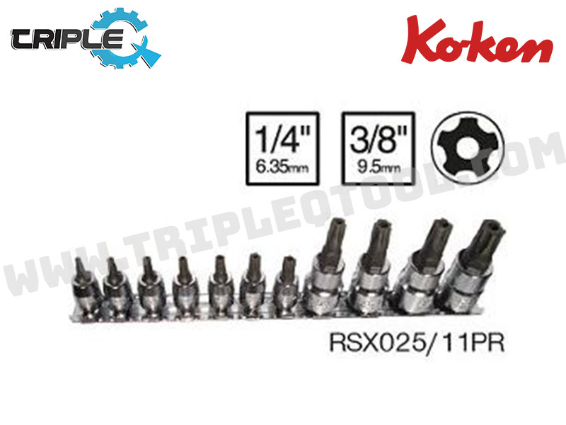 KOKEN RSX025/11PR บ๊อกซ์เดือยโผล่ ท๊อกซ์ 5 แฉก ขนาด 1/4” + 3/8” ชุด 11 ชิ้น (Penta-Lobe Bit Socket Set)