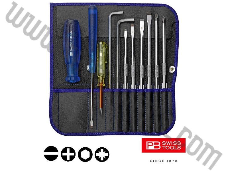 PB Swiss Tools  ไขควงชุด ซองหนัง   (11 ตัว/ชุด) PB 9215 Blue