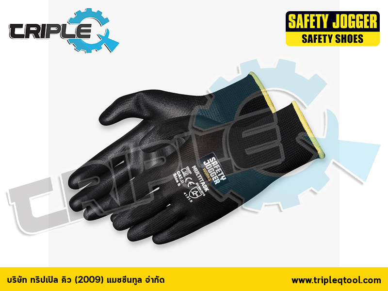 SAFETY JOGGER - ถุงมือเซฟตี้ กันบาด สีดำ ขนาด 8 ซม. รุ่น MULTITASK ผลิตด้วยเส้นใย Polyester เคลือบ PU